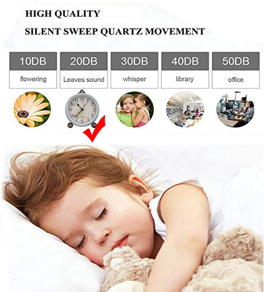 Maxspace 5.2in Desk Clock, Retro Silent Analog Clock Non-Ticking & Battery Operated with Quartz Movement,Clock Decor for Bedroom Living Room