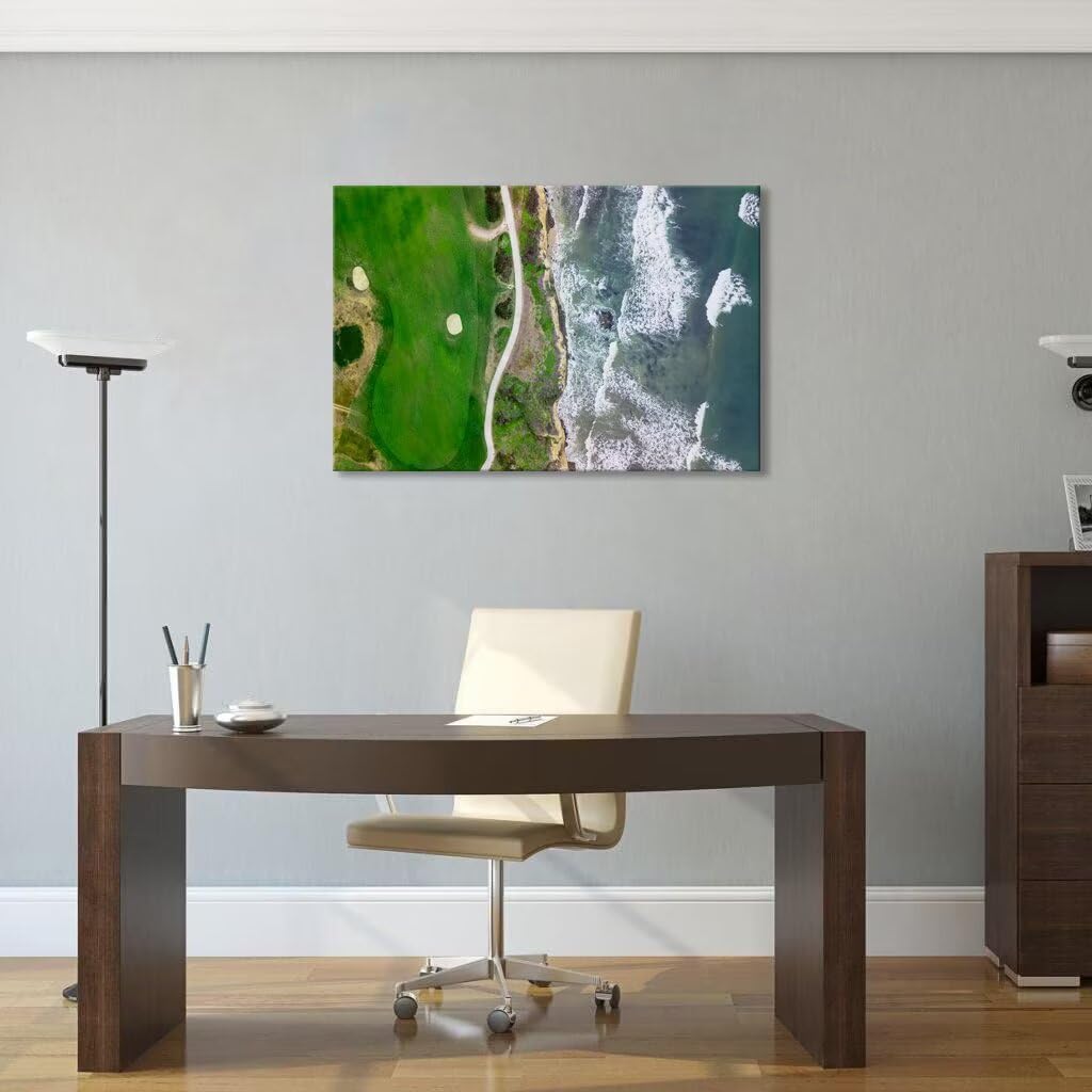 Half Moon Bay Golf Links in San Francisco California Wall Art for Office Living Room Bedroom Bathroom Wall Decor Golf Picture Poster Framed Artwork Canvas Prints Ready to Hang(12''H x 16''W)