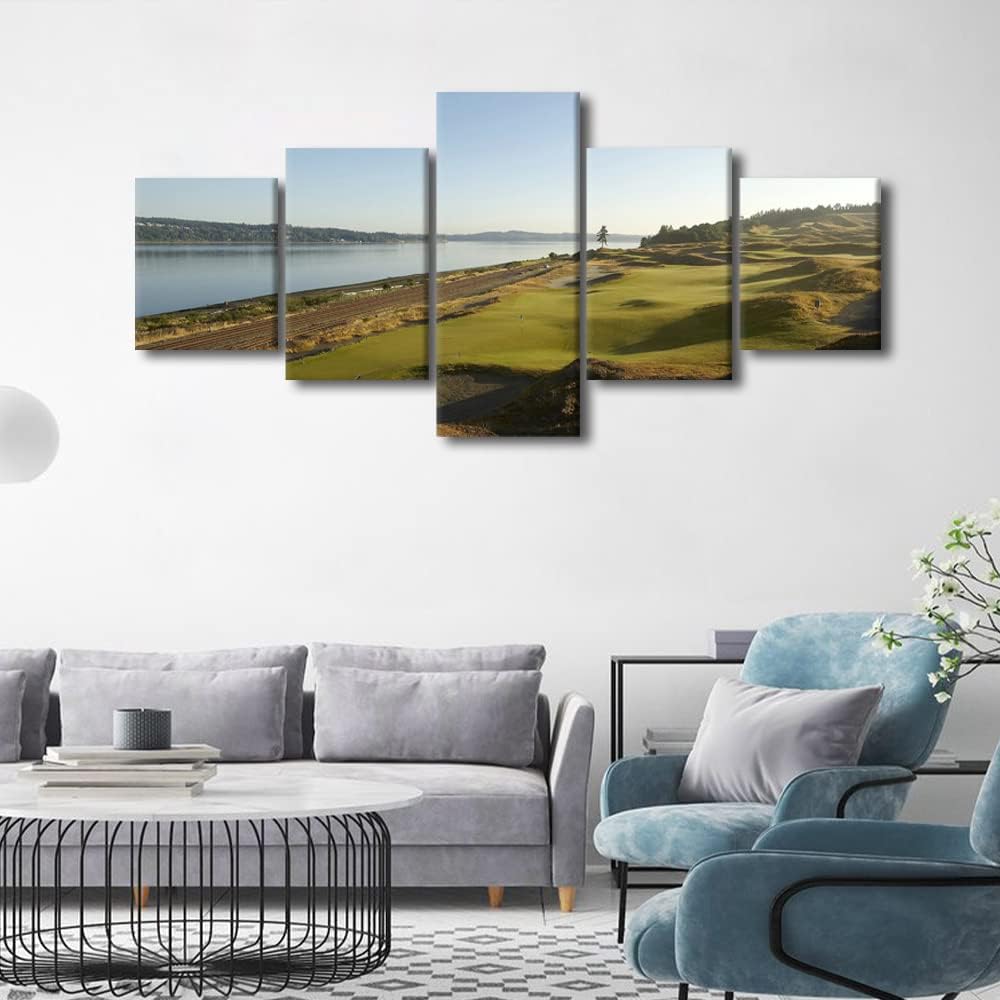 Pinehurst No.2 Golf Course Canvas Print Art United States North Carolina Home Decor Wall Art Pictures for Living Room 5 Panel Large Poster Painting Stretched by Wooden Framed Ready to Hang - 50"Wx24"H