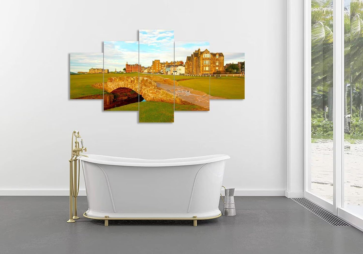 St Andrews Golf Course Wall Art for Living Room Bedroom Home Decorations St Andrews Swilcan Bridge Pictures Posters Framed Artwork Canvas Prints Ready to Hang(60''W x 40''H)