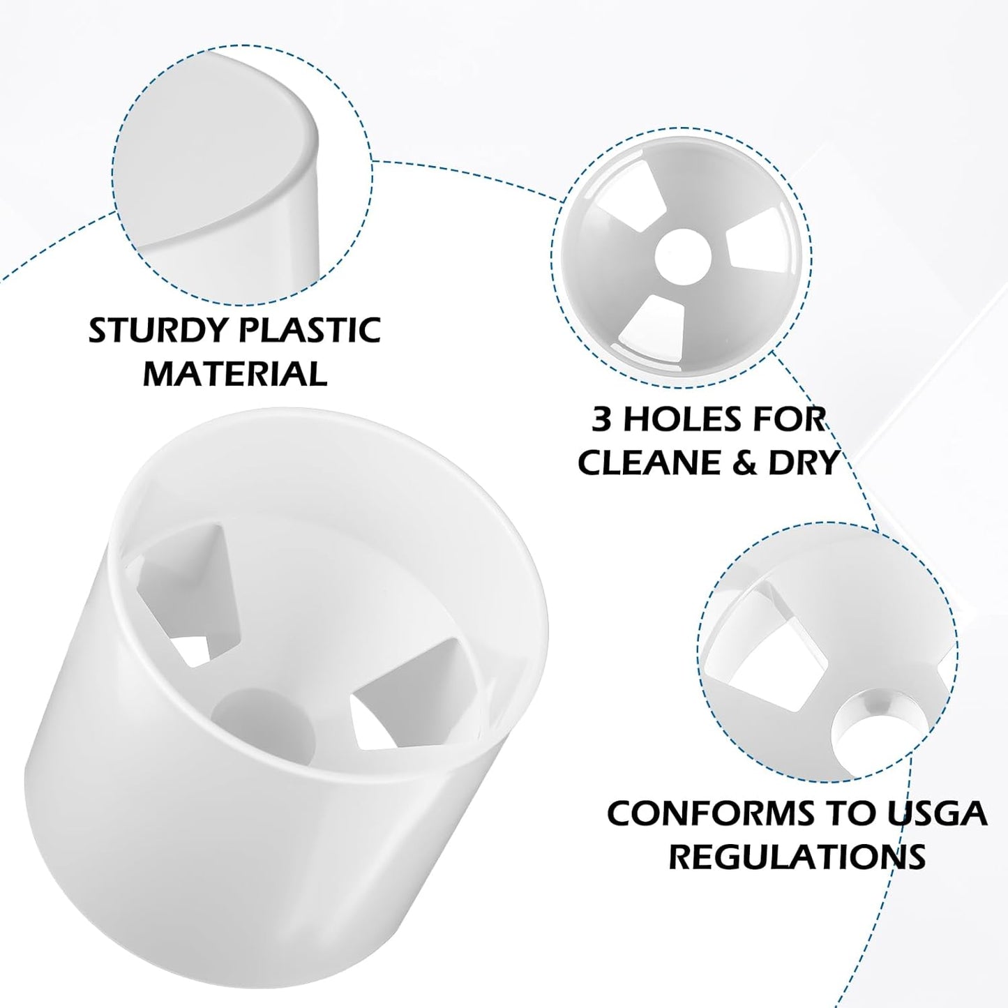 4PCS White Golf Hole Cups, 3.9" Depth & 4.3" Diameter, ABS Plastic Putting Green Cups with Drain Holes for Outdoor Backyard Practice