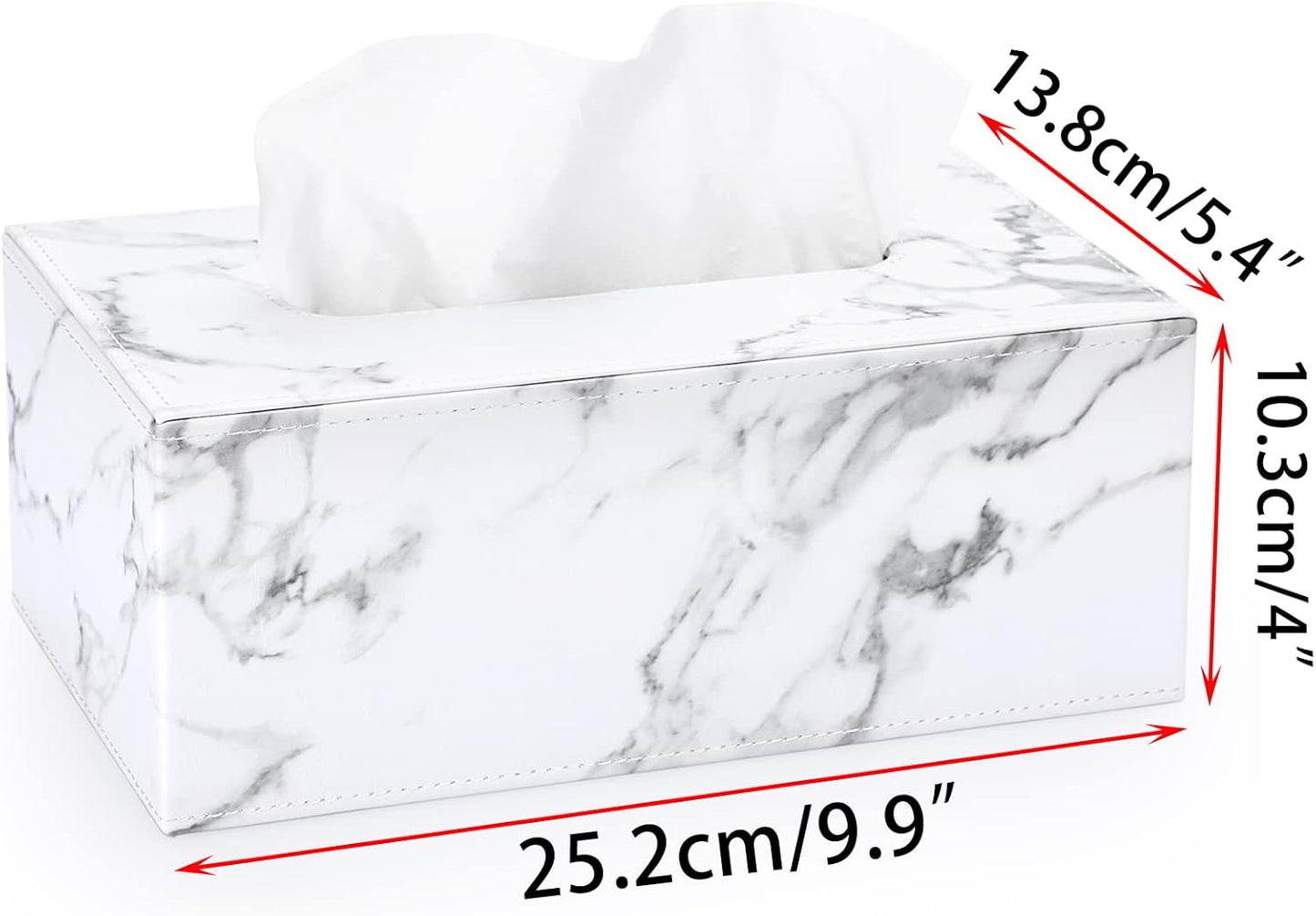 Sumnacon Rectangular Leather Tissue Box Cover - Stylish Tissue Box Holder with Magnetic Bottom, Decorative PU Tissue Box for Vanity Dresser Night Stand Table Countertop Home Office Car, Marble White