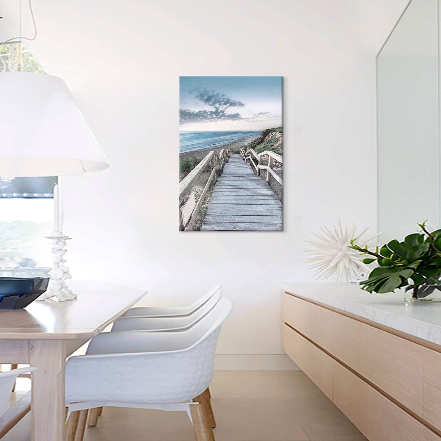 Beachside Wooden Path Wall Art: Bridge Boardwalk Stair Graphic Art on Wrapped Canvas for Wall Decor (24''x36'')