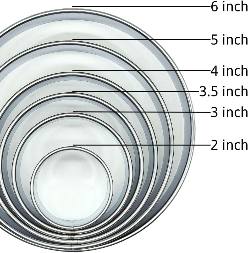 Doczen 6 Pcs Round Cookie Cutter Set (2, 3, 3.5, 4, 5, 6 Inch) - Round Cookie Cutter 4, 5, 6 Inch, Stainless Steel