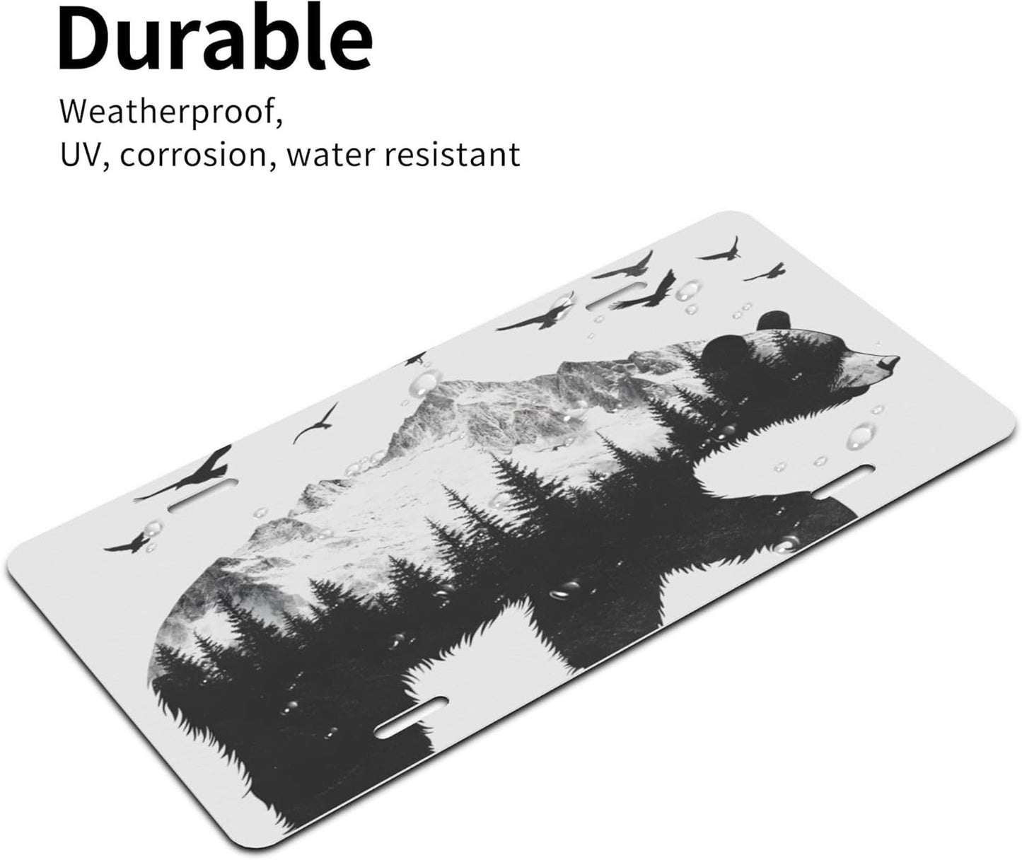 Front License Plate for Car Designs Black Forest Bear Eagle Stainless License Plate Cover Holder for Men Women Metal Aluminum Decorative Accessory Vanity Tag Standard 6 X 12 inch (4 Holes)