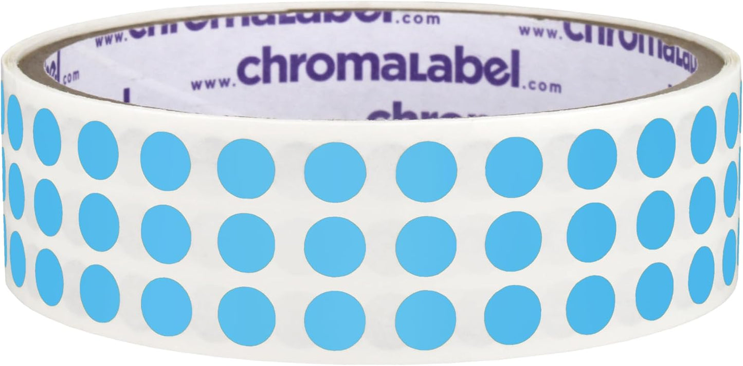 ChromaLabel 1/4 Inch Circle Sticker Labels, High Visibility Permanent Sticker Dots, Round Color Coding Labels - 1000 Sticky Dots per Roll, Light Blue Stickers