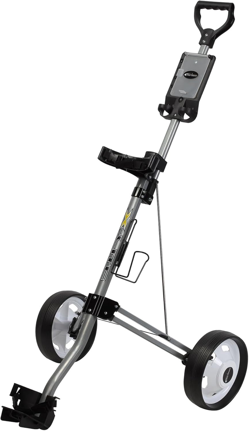 X-Lite Golf Push Cart Two Wheel, Ultra Lightweight & Compact Golf Bag Cart, Foldable for Easy Storage, Ergonomic Handle, Built-in Scorecard & Ball Holder, Smooth Rolling Wheels, Silver