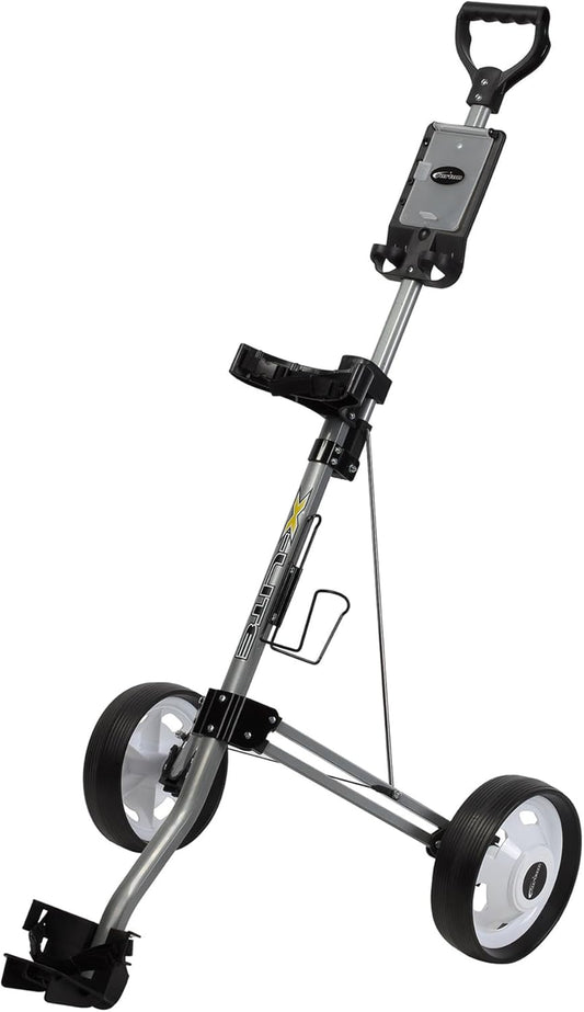 X-Lite Golf Push Cart Two Wheel, Ultra Lightweight & Compact Golf Bag Cart, Foldable for Easy Storage, Ergonomic Handle, Built-in Scorecard & Ball Holder, Smooth Rolling Wheels, Silver
