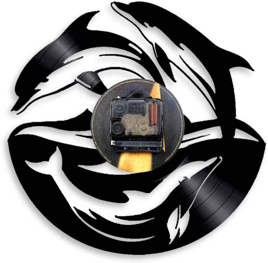 KingLive Black Record LED Clock Art Dolphin Wall Clock 12 inches Vinyl Record Art Wall Decor Clock Black Modern Decoration Wall Clock Home Office Kids Bedroom Wall Creative Gifts