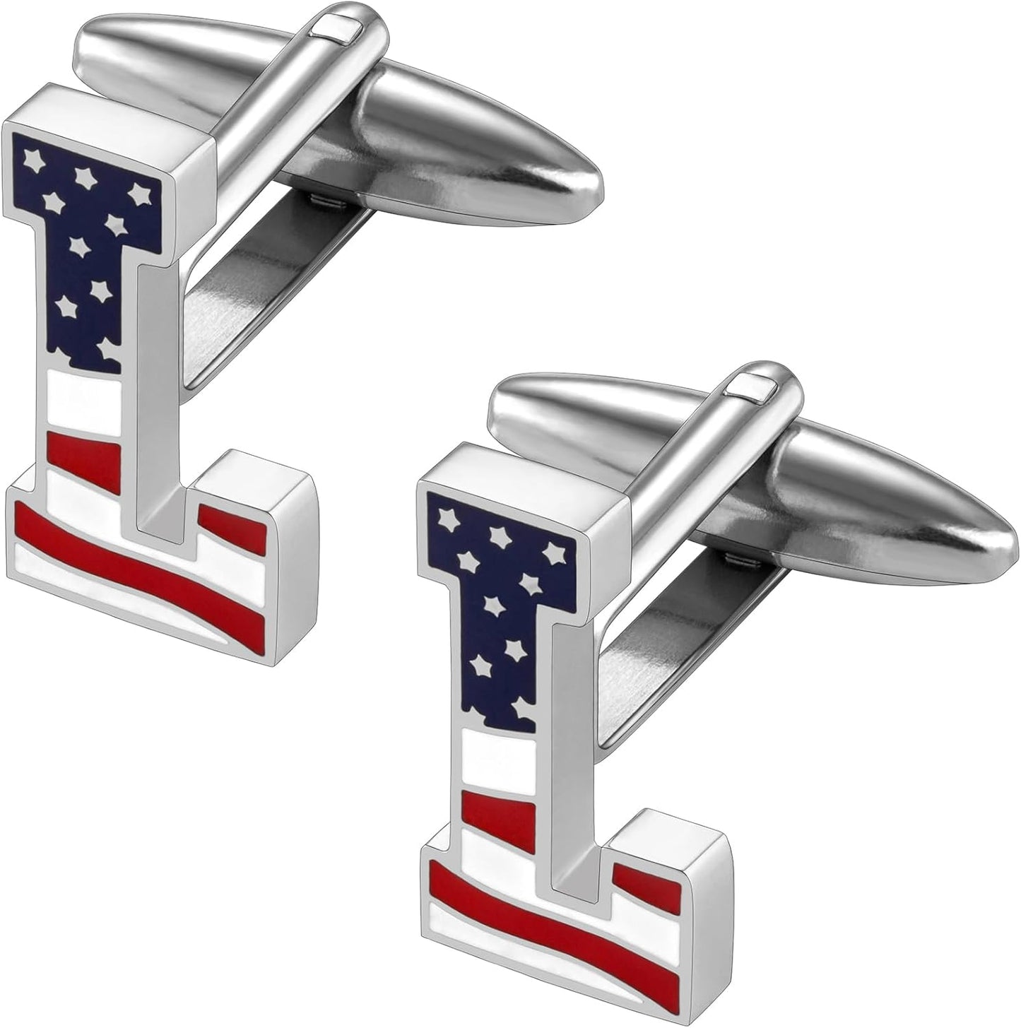 AMITER Initial Cufflinks for Men, American Flag Pattern Cuff Links Men's Shirt Studs Suit Accessories Gift