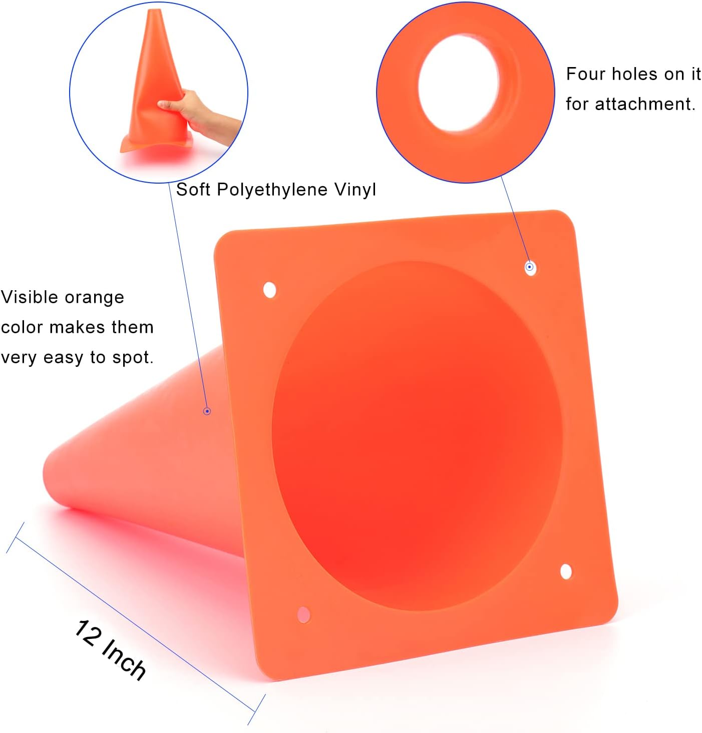12 Inch Traffic Training Cones, Plastic Safety Parking Cones, Agility Field Marker Cones for Soccer Basketball Football Drills Training, Outdoor Sport Activity & Festive Events - 6 Colors