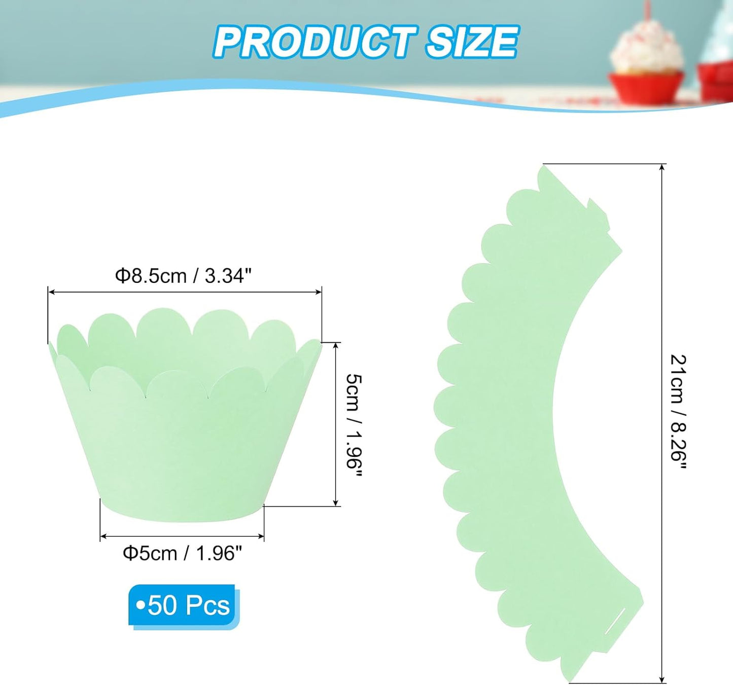 PATIKIL Cupcake Wrappers Paper, 50 Pack Baking Cups Standard Wave Decoration for Anniversary Birthday Weddings and Parties, Green