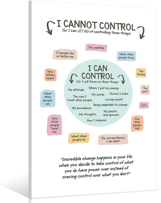 uoyien Growth Mindset Mental Health Posters I Cannot Control and I Can Control Positive Affirmations Charts Canvas Wall Art Kids Educational Prints For Calming Corner Decorations Framed 16x24in