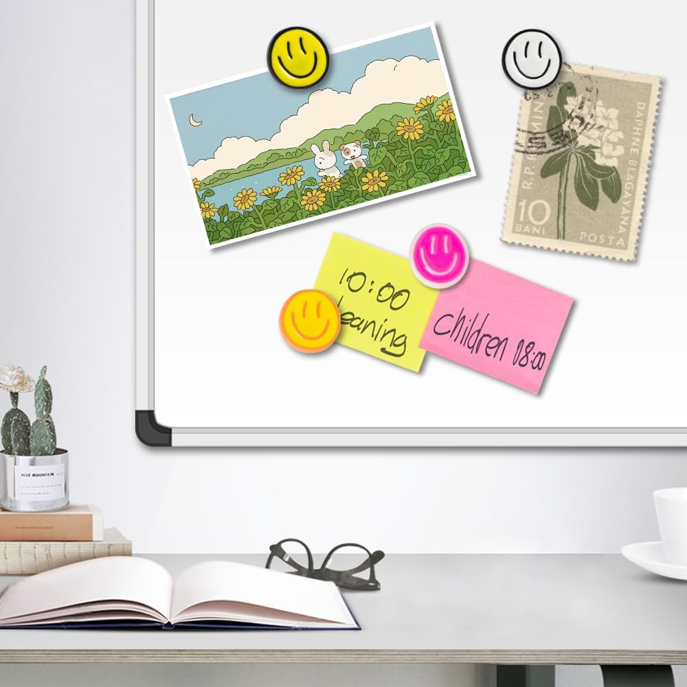 rhinocats Locker Magnets for Girls，Cute16Pcs Fridge Magnets,Colorful Decorative Resin Smiley Face Refrigerator Magnets, Strong Whiteboard Magnets for Classroom, Office, or Home Use
