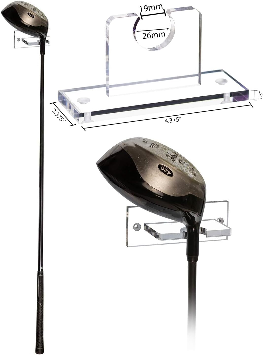 Better Display Cases Clear Acrylic Standard Single Golf Club Wall Mount Bracket