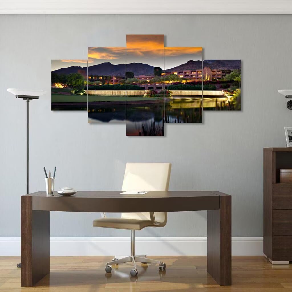 chenchenArt Foothill Mountains Golf Course Wall Art for Office Living Room Bedroom Home Decorations Golf Course Pictures Posters Canvas Prints Modern Artwork Framed Ready to Hang(50''W x 24''H)