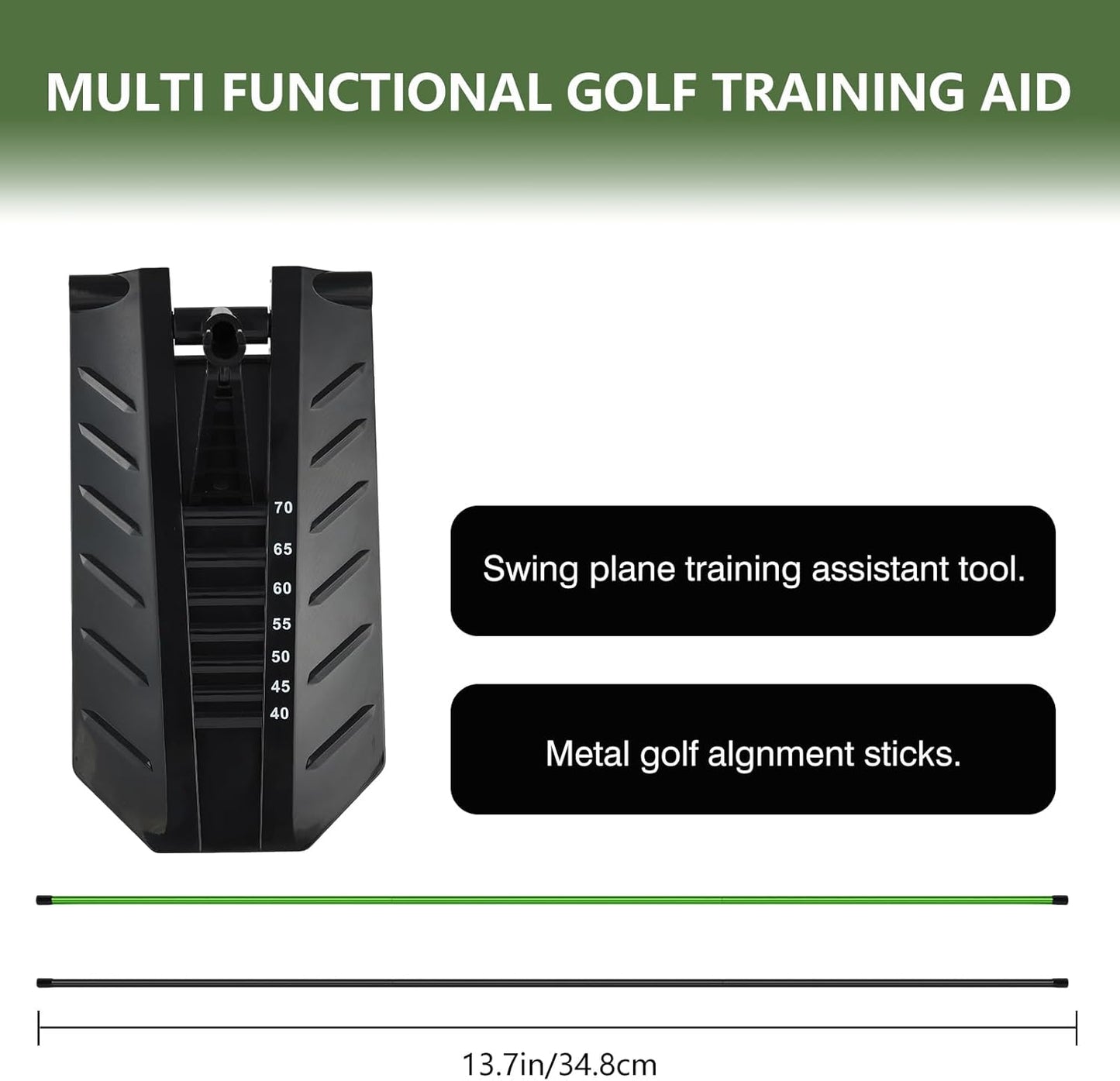 Golf Alignment Stick Holder, Golf Training Aid Teaching Equipment for Aiming, for Putting, Aiming, Full Swing Trainer, Posture Corrector, Golf Swing Trainer with Metal Sticks