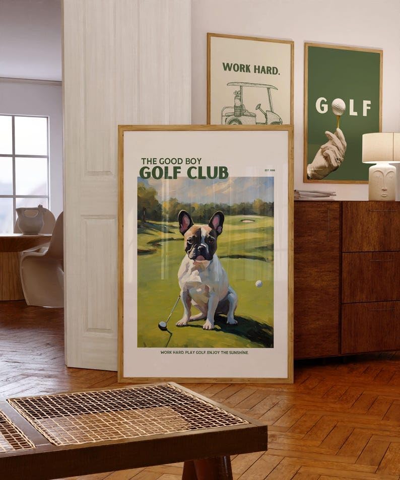 Nationcog Good Boy Golf Club Poster, French Bulldog Dog on Golf Course Wall Art, Funny Retro Golf Print, Unique Gift for Golf Lovers, Frenchie Owners, Husband or Dad (Unframed) (20x30)