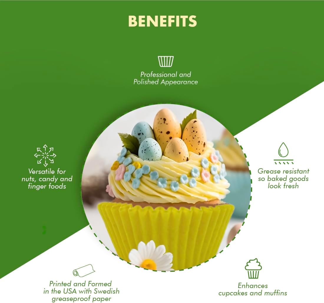 Regency Wraps Greaseproof Professional Grade Baking Cups, Pack of 40, Standard Liners, Yellow Solid, for Cupcakes, Muffins, Candy, Non Stick