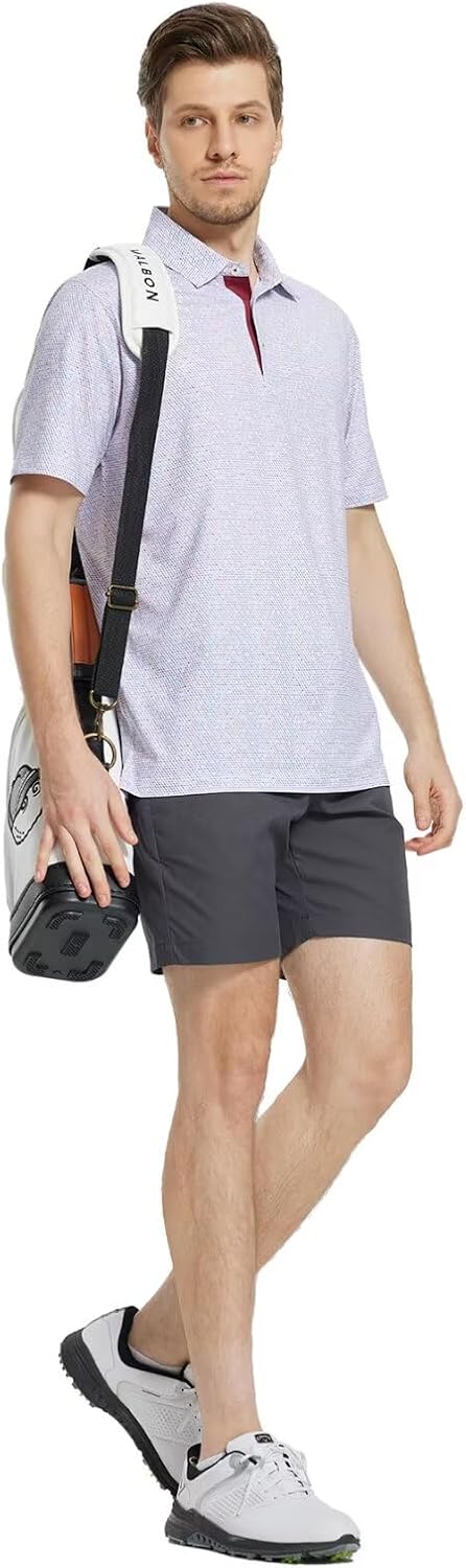 M MAELREG Mens Golf Shirt Short Sleeve Dry Fit Print Moisture Wicking Performance Patterns Collared Polo Shirt