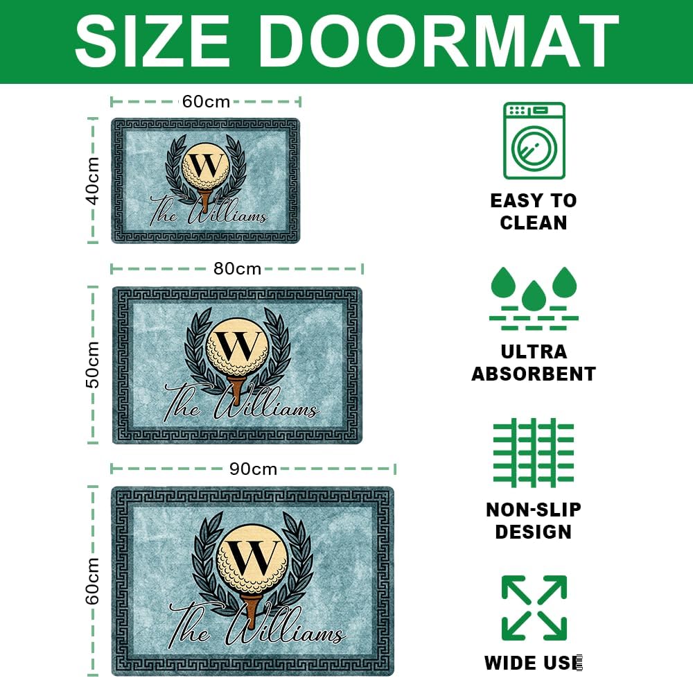 Personalized Golf Doormat – Personalized Welcome Mat with Family Name Year – Non Slip Outdoor Entry Rug for Porch, Garage, or Golf Lover Home Decor, for Men (Golf Doormat 01)