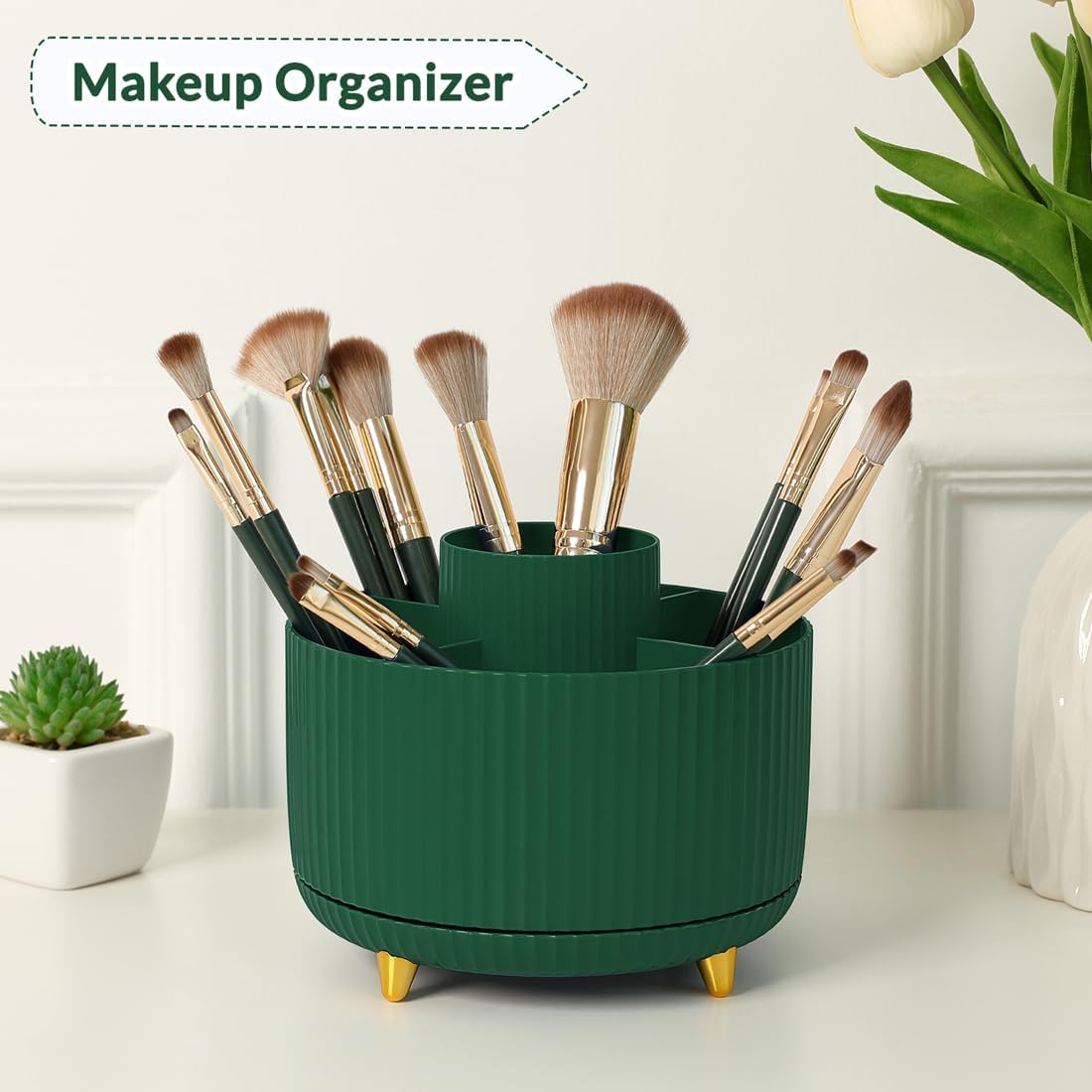 SKYDUE 360 Degree Rotating Desk Organizer, Dual-Purpose Pencil Pen Holder for Desk, Rotating Desk Pen Organizer with 5 Slots, Art Supplies, Pencil Cup for Office, School, Home