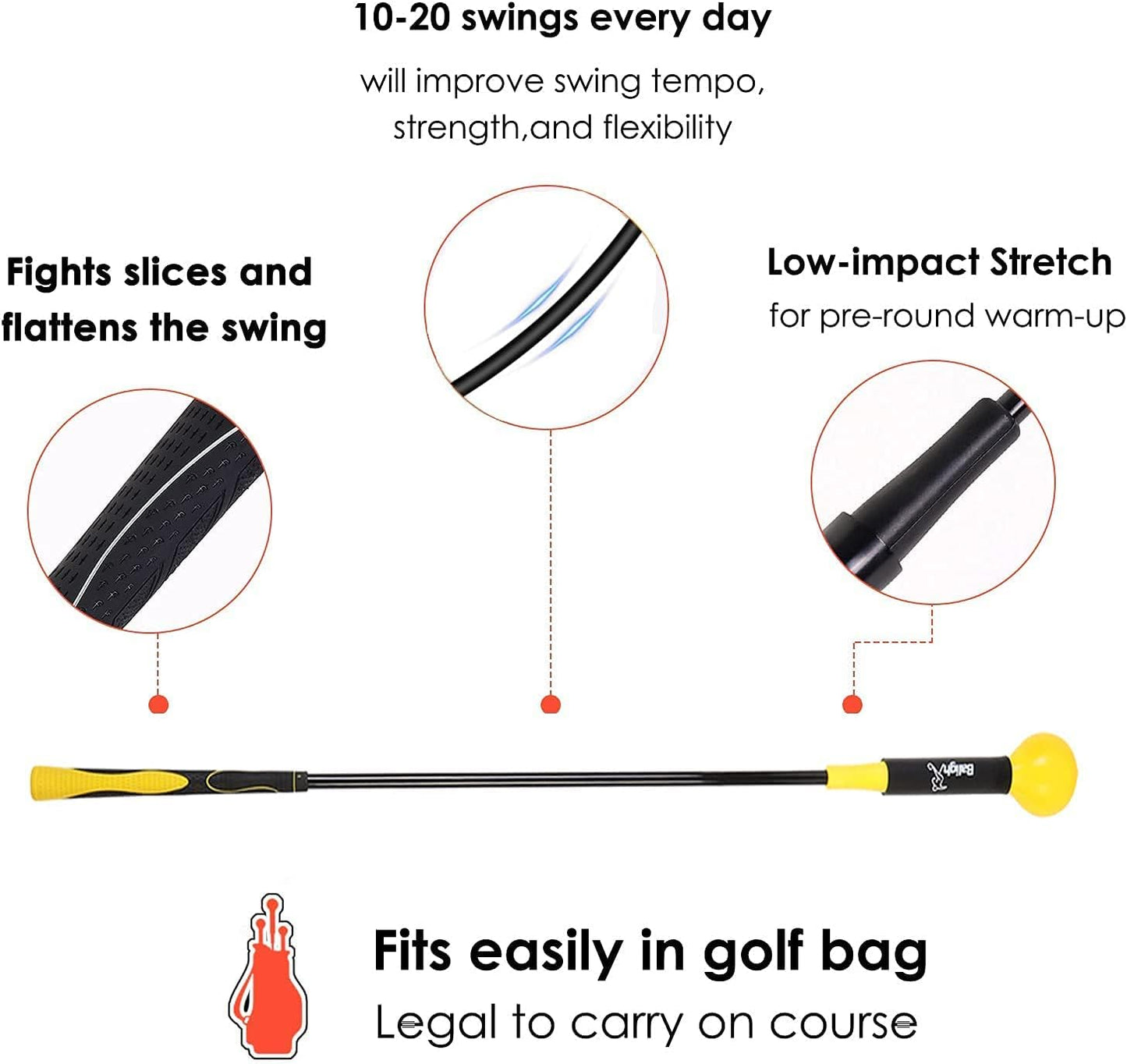Golf Swing Trainer Aid 48"/40" Warm-Up Stick for Strength Flexibility Tempo Training Golf Practice Aid with Weighted Head Swing Corrector for Men Women