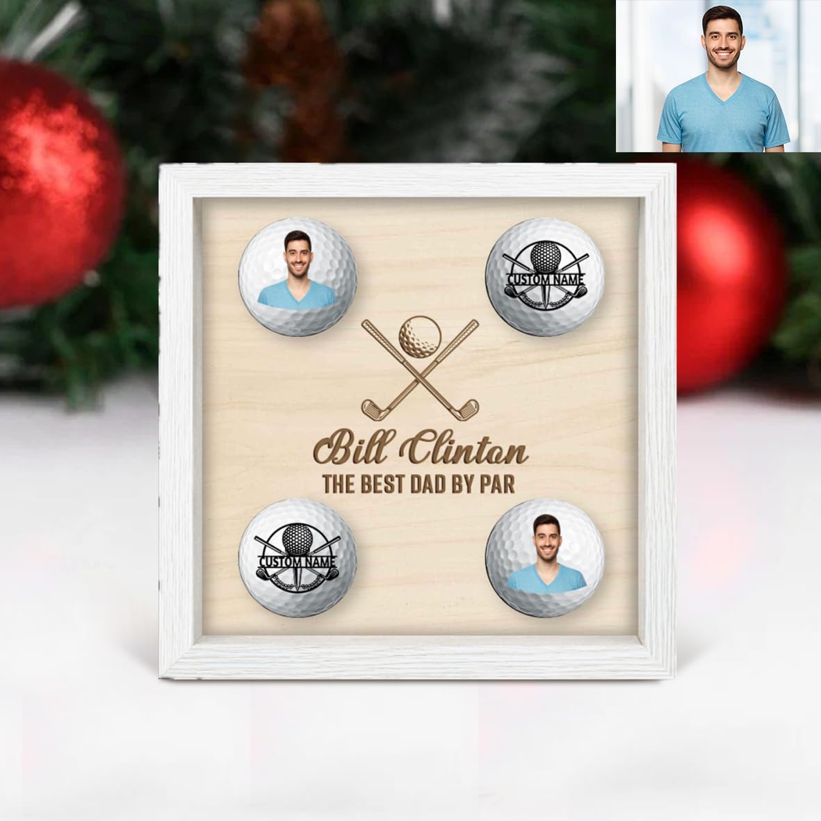 Personalised Golf Ball Holder Frame Custom Photo Name Golf Ball Display Case Wooden Golf Shadow Box Golf Ball Markers Hanger Desk Decor Gift for Men Dad Grandpa Family (Golf Ball Display Holder - 3)