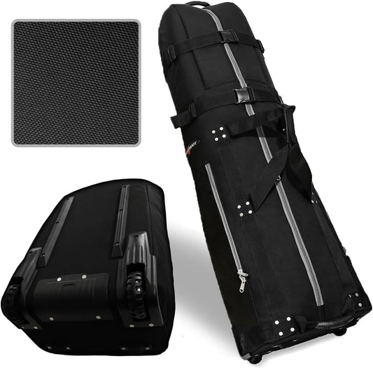 CaddyDaddy First Class Military Grade Ballistic Nylon Travel Cover with EVA Dense Foam Top Padding 2 Year Full Replacement Coverage Self Standing Base XL Wheels Case for Transporting Clubs on Airlines