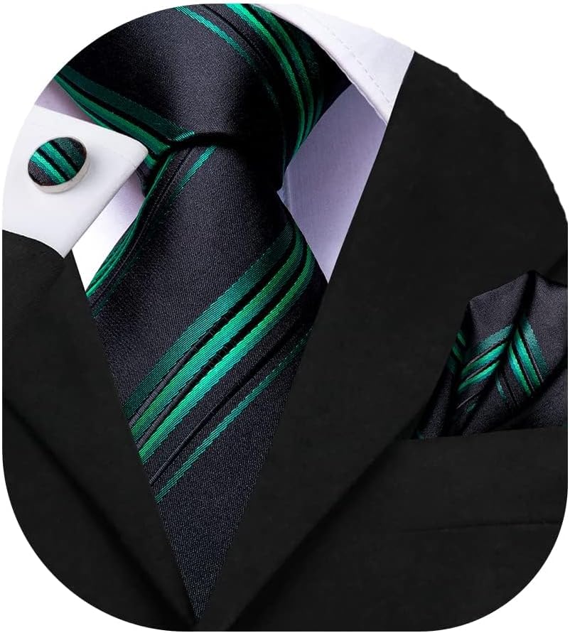 Dubulle Mens Paisley Striped Tie WOVEN Necktie for Men and Handkerchief Cufflinks Set Wedding Formal Business