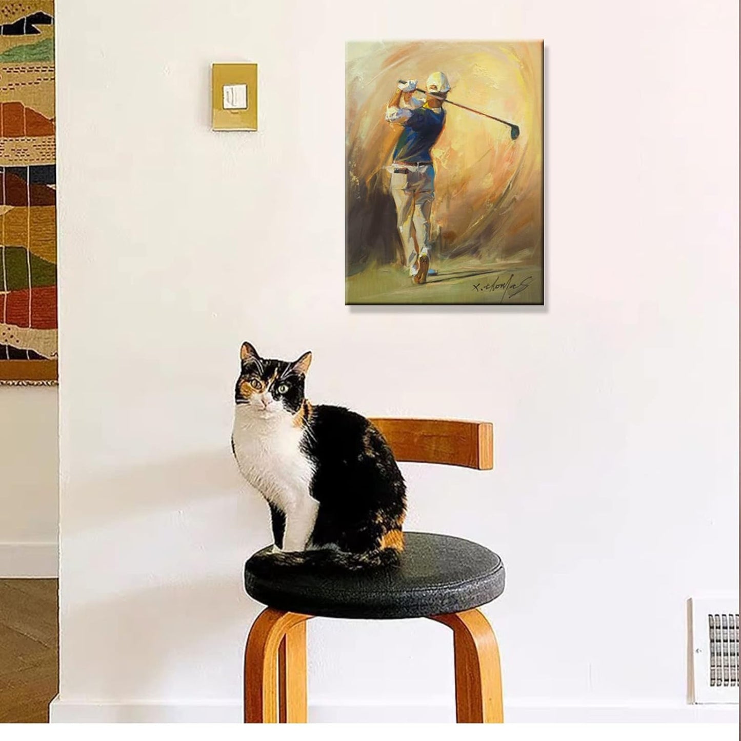 JZLDZS Golf Canvas Wall Art Framed Sports Theme Painting Print Pictures Wall Decor for Bedroom Office Man Cave Bathroom, 12x16 Inch Yellow