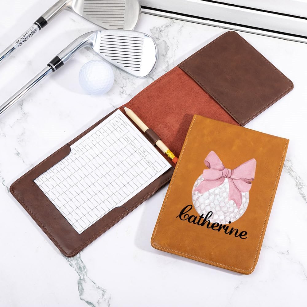 Personalized Leather Golf Scorecard Holder Customize Name Golf Yardage Book Cover Accessories Father Day Christmas Birthday Gifts for Men Women