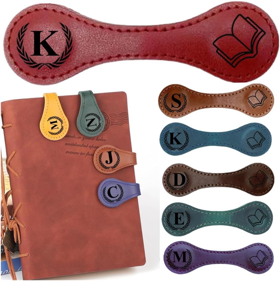 Personlized Magnetic Leather Bookmarks with Initials, Customized Book Marks Clip 26 Letters Bookmark for Reading Women, Men, Kids,Cute Book Markers Meaningful Gift for Book Lovers (Red, K)