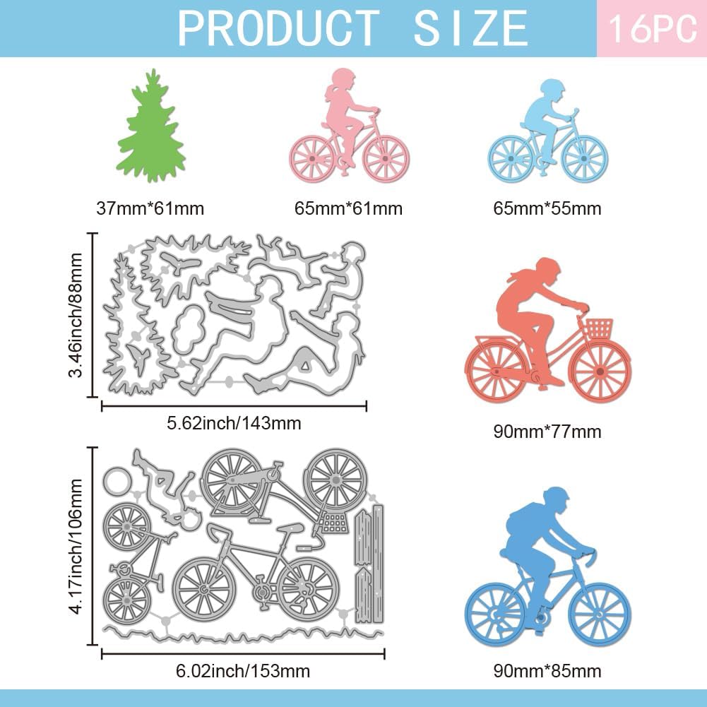 GLOBLELAND Cycling Bicycle Cutting Dies for DIY Scrapbooking Metal Cyclist Rider Cut Dies Bikes and Birds Die Cuts for Card Making Embossing Photo Album Craft Decor