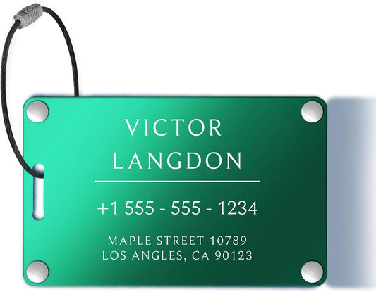 Personalized Luggage Tags for Suitcases - Aluminum Custom Luggage Tags for Backpacks & Bags, Sturdy, Waterproof & Heavy Duty (Green/Card-Sized)