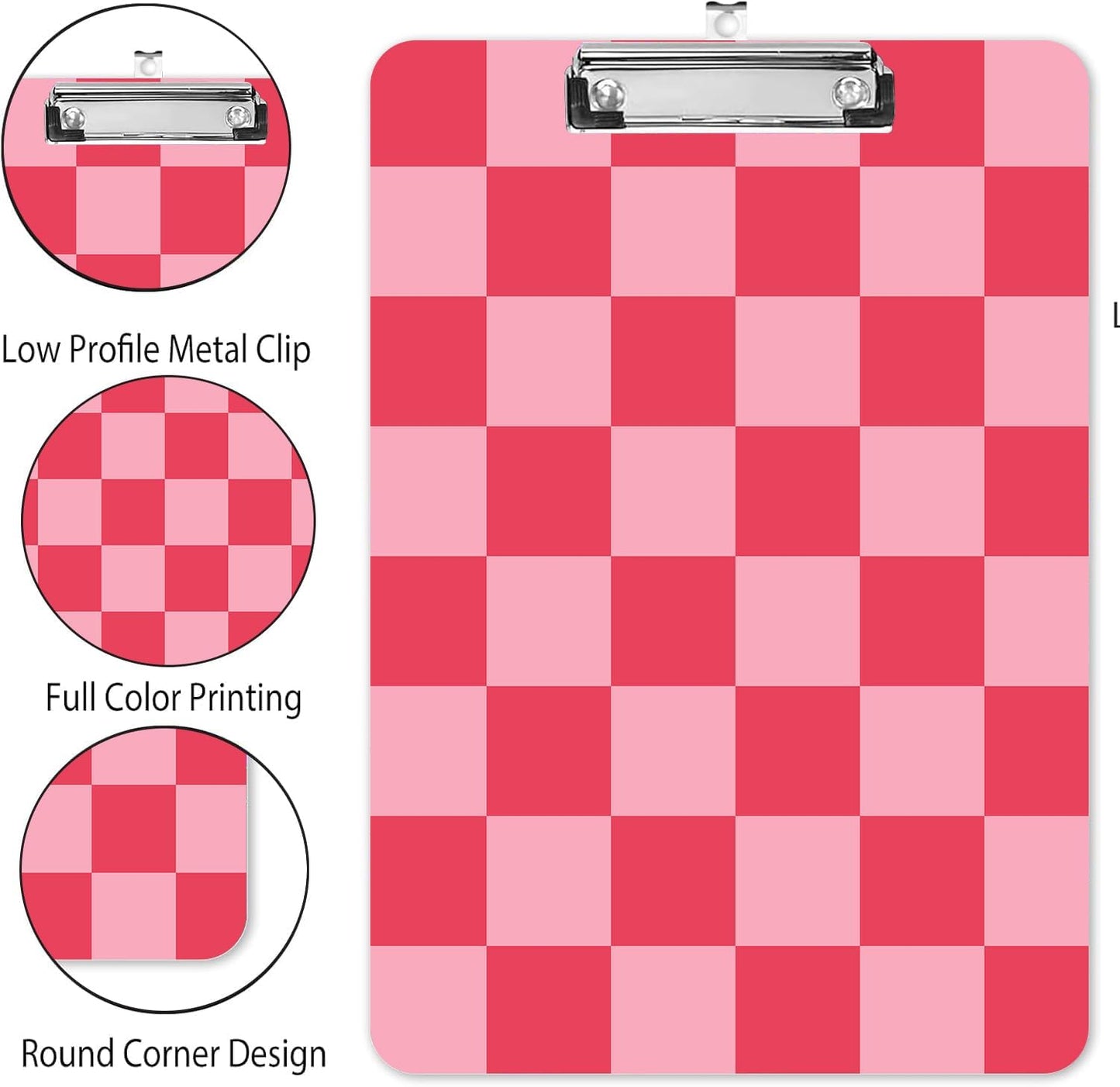 Fashion A4 Clipboard, Standard Letter Size 9" x 12.5", Decorative Wooden Clipboard with Low Profile Metal Clip for Office, School, Teachers, and Students, Light Red Plaid