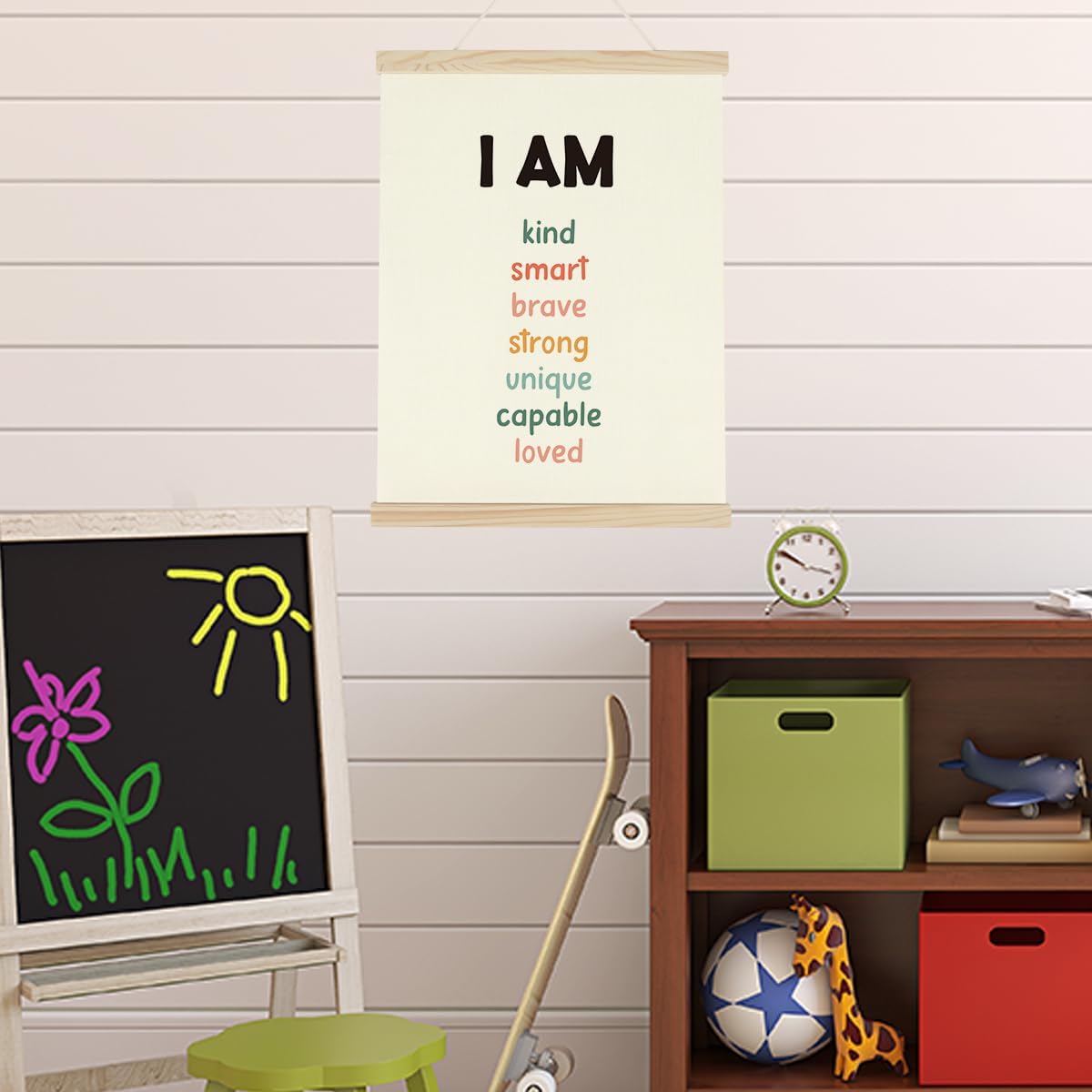 WINGTECA Affirmations for Kids Poster Hanger Frame Classroom Back to School Decorations I am Kind Smart Colorful Wall Hanging Banner Decor for Classroom Kids Room 12x16Inch