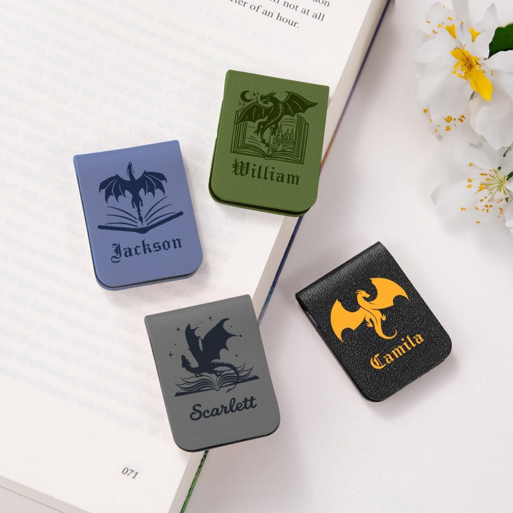 CALLIE Personalized Dragon & Floral Moon Castle Magnetic Bookmark Clip – Custom Name Reading Gifts for Book Lovers, Birthday Teacher's Day Christmas for Bookworm Gifts