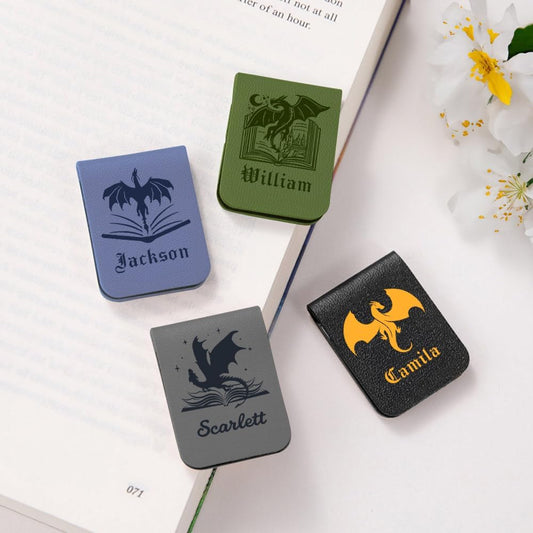 CALLIE Personalized Dragon & Floral Moon Castle Magnetic Bookmark Clip – Custom Name Reading Gifts for Book Lovers, Birthday Teacher's Day Christmas for Bookworm Gifts