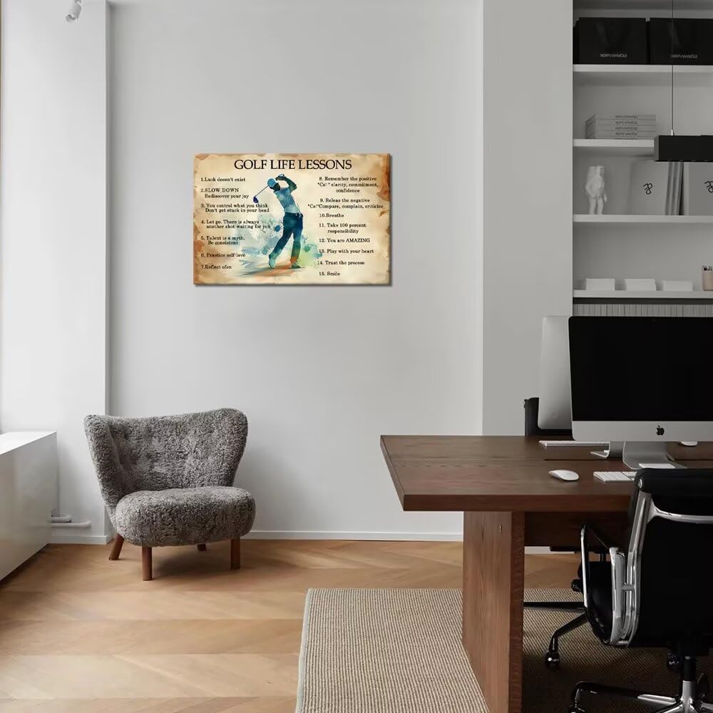 Golf Wall Art Life Lessons Inspirational Quote Pictures Vintage Poster Motivational Painting Prints Artwork for Living Room Office Club Bedroom Home Decorations Framed Ready to Hang (18 x 24 inch)
