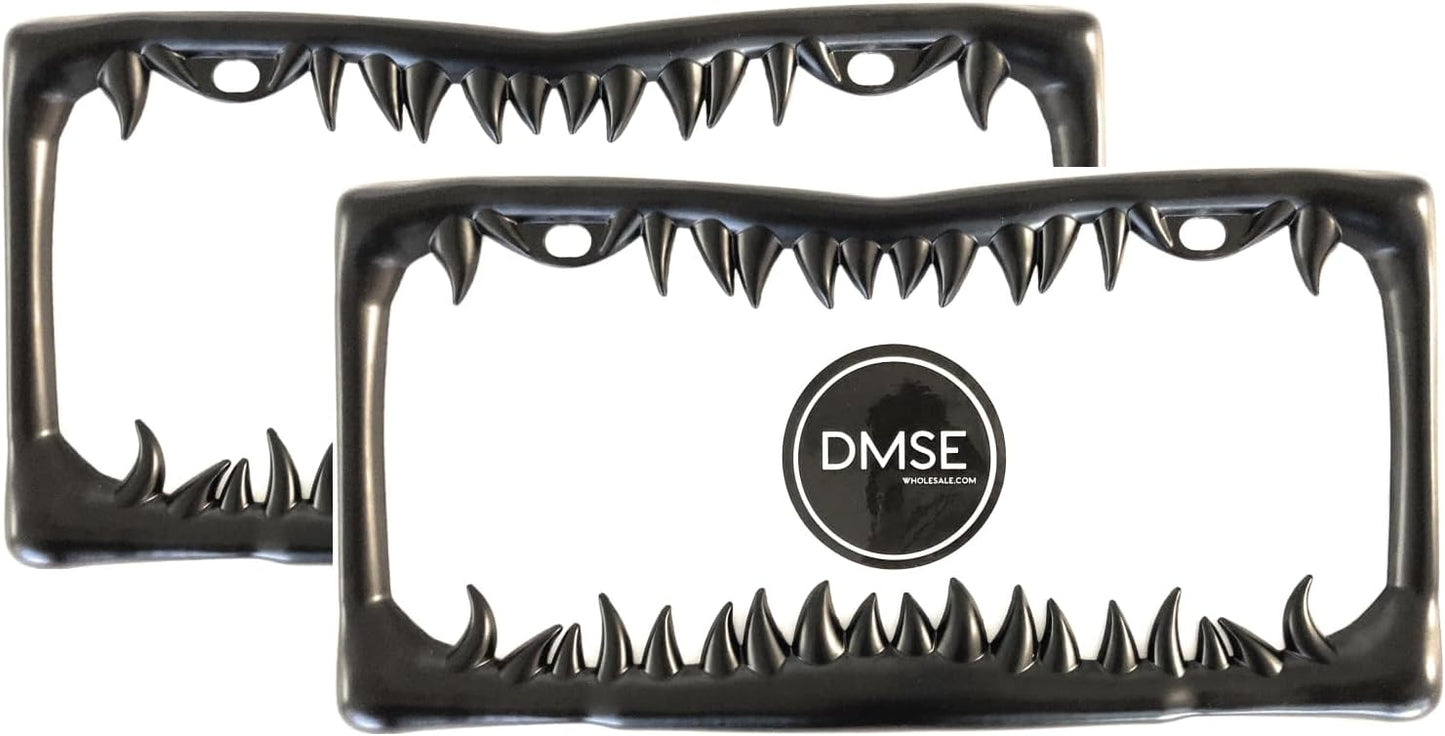 DMSE Jaws License Plate – Shark License Plate Frame Metal Universal 3D Teeth Built for Any Vehicle.