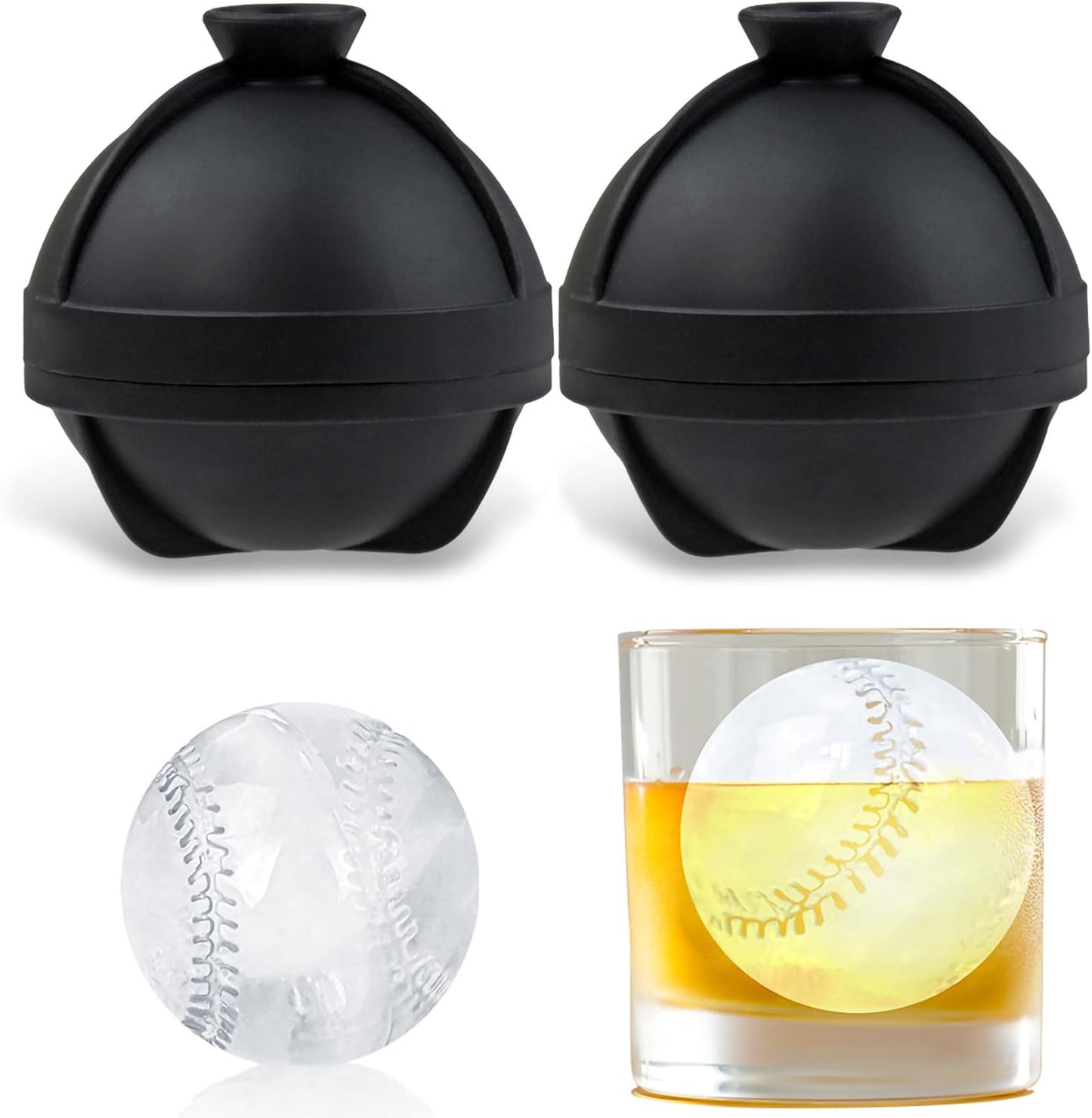 Bangp Baseball Ice Cube Molds Set of 2,Whiskey Round Ice Cube Molds,Novelty Sphere Ice Molds Create 2.5 Inch Baseball Shaped Ice Balls - Each Stone Keeps Your Drinks Cool and Unique,for Men and Women
