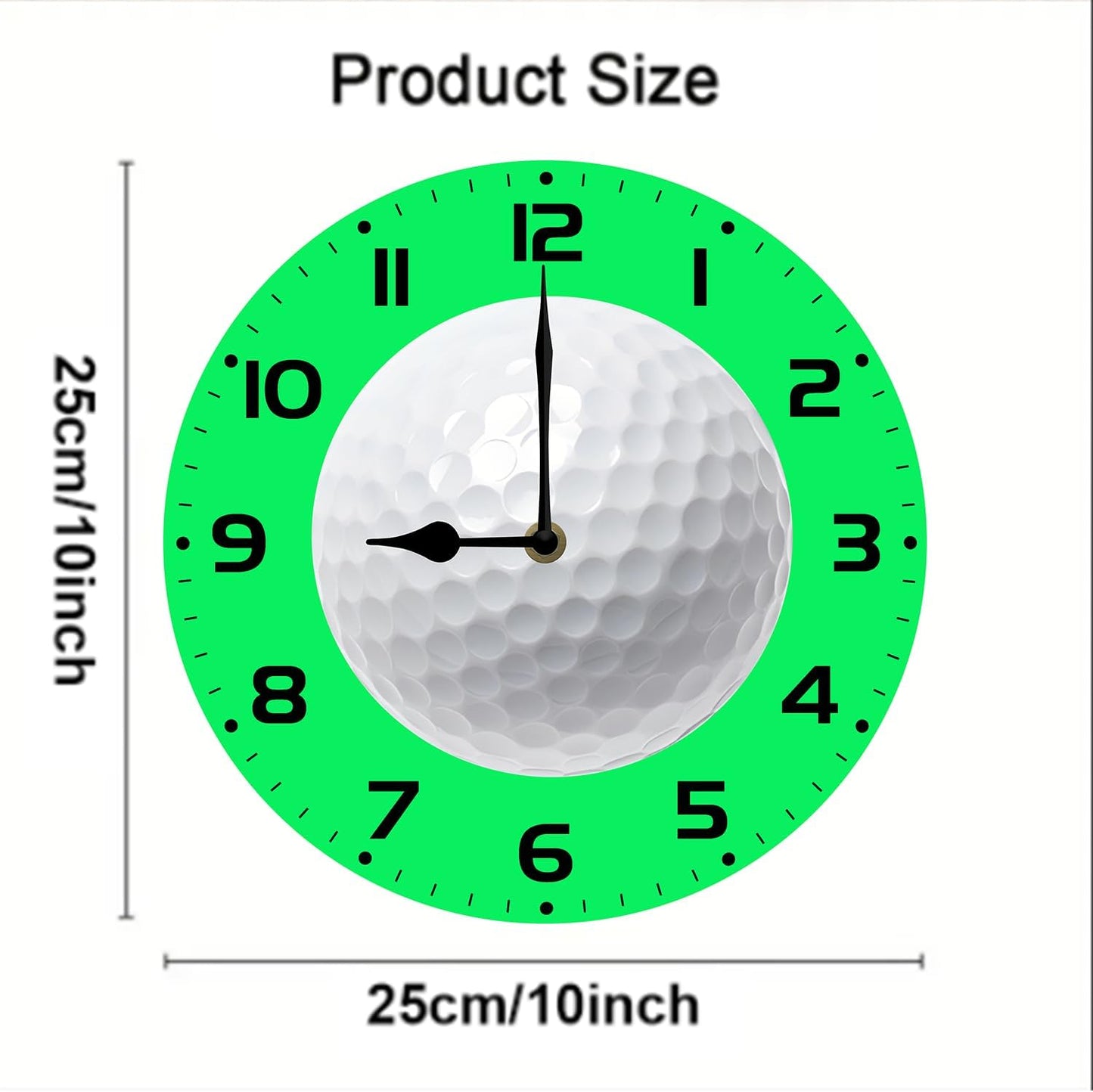 Soliyoahee Golf Clock Round Wooden Wall Clock Home Decor Silent No Tick Battery Powered for Living Room Bedroom Kitchen Bathroom 10inch