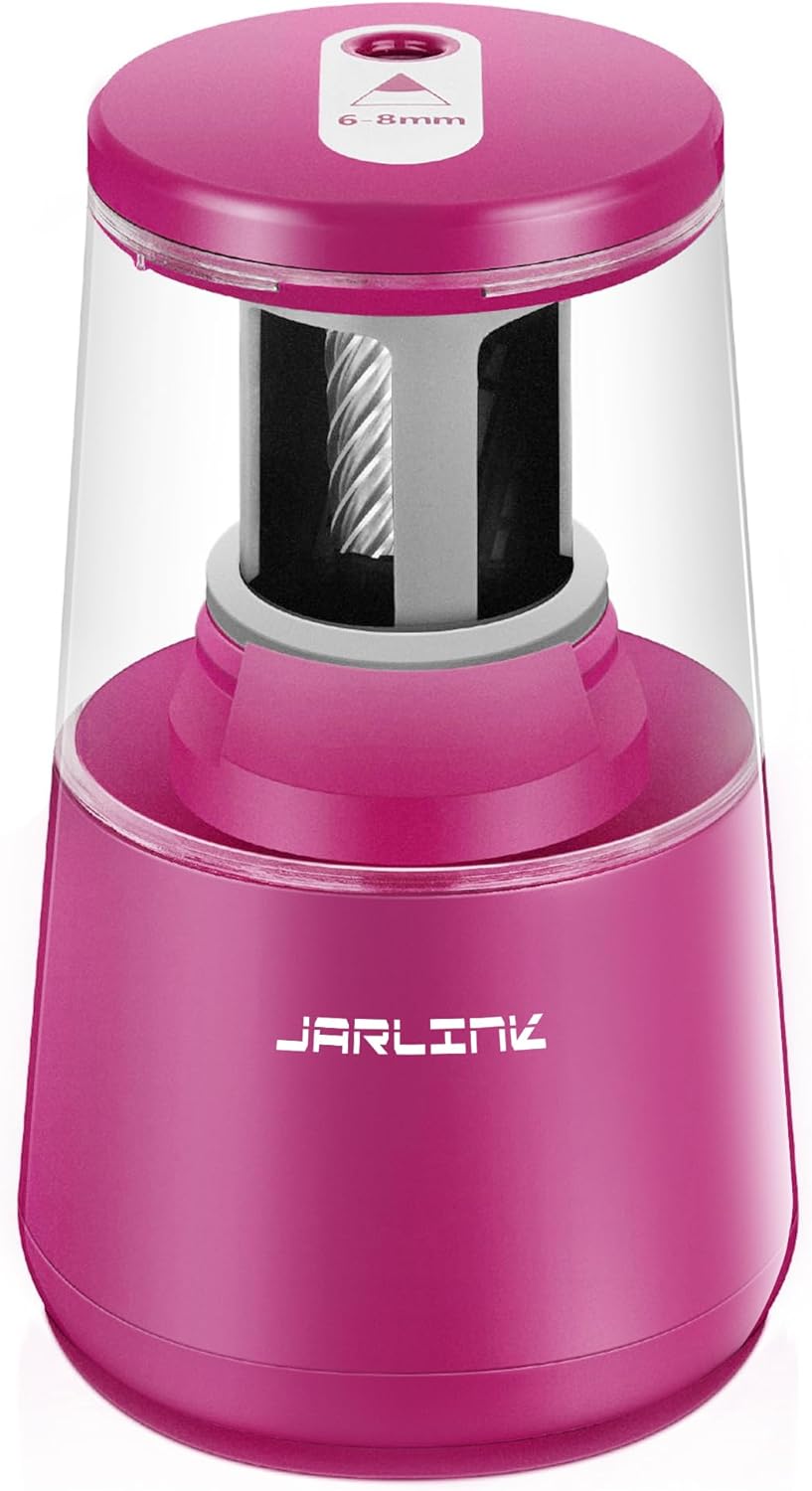 JARLINK Electric Pencil Sharpener, Heavy-Duty Helical Blade to Fast Sharpen, Auto Stop for No.2/Colored Pencils(6-8mm), AC Adapter/Battery Operated in School Classroom/Office/Home (Purple)