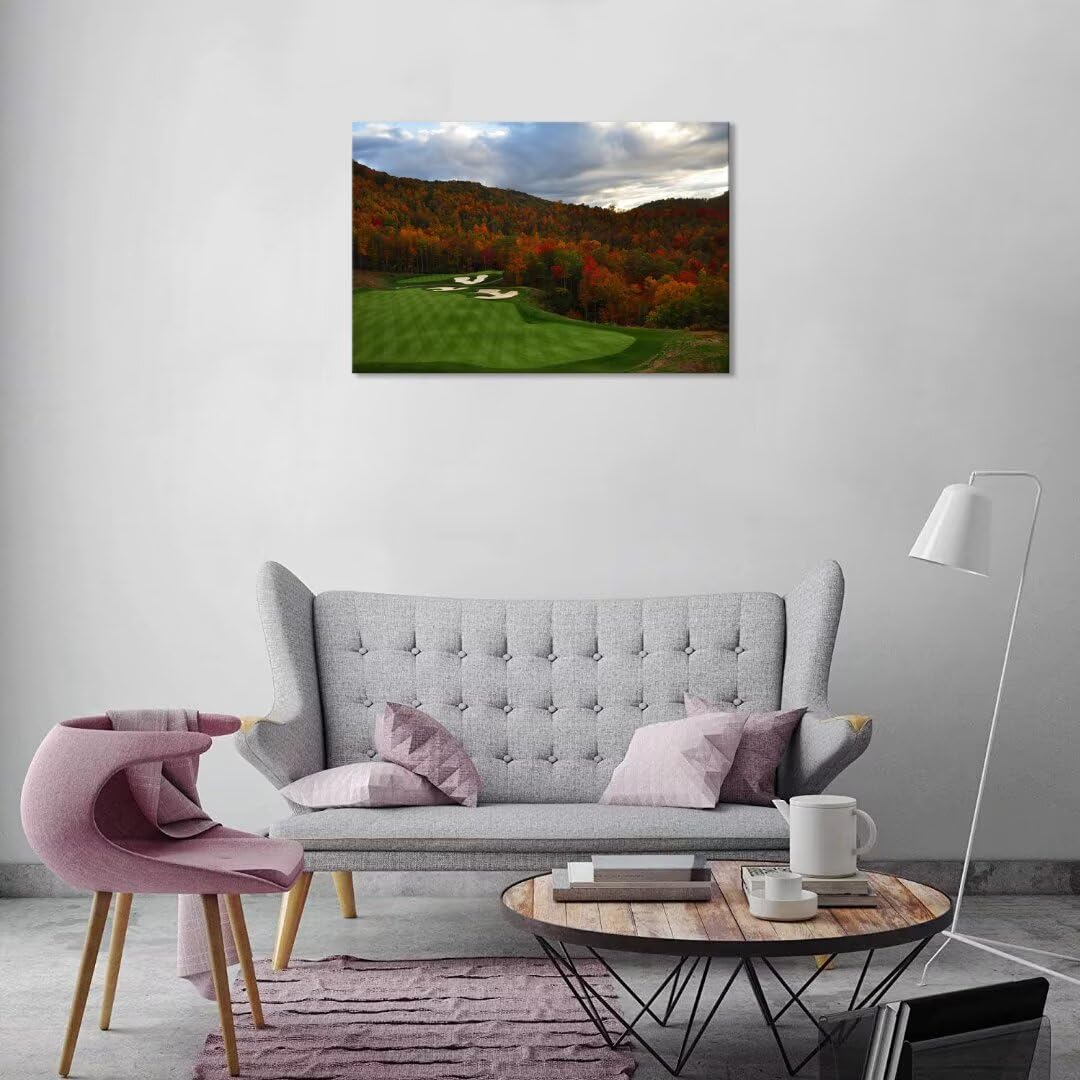 chenchenArt Sequoyah North Carolina Mountains Golf Course Wall Art for Living Room Bedroom Bathroom Home Decorations Golf Art Canvas Prints Framed Ready to Hang(12''H x 16''W)