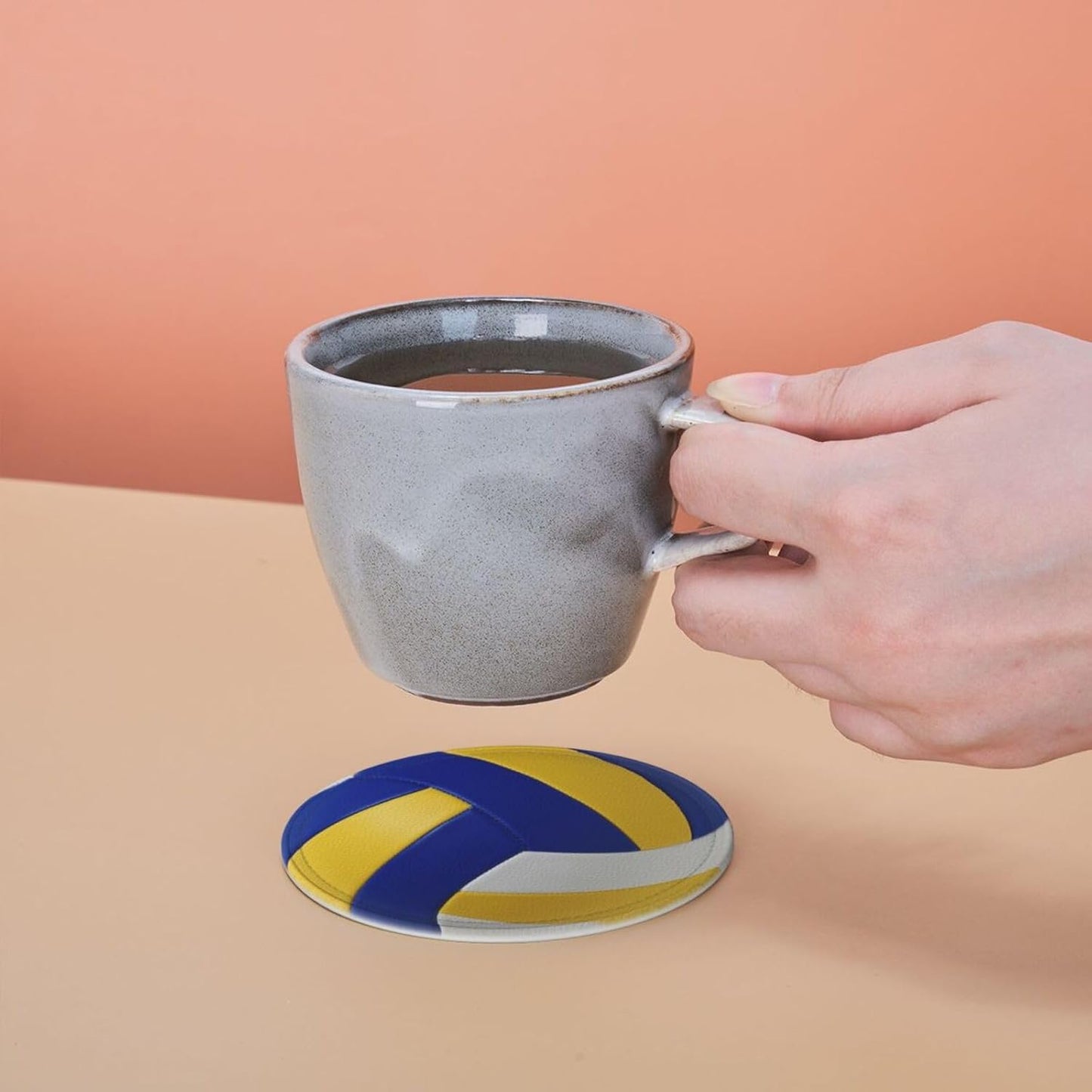 6 Pcs Volleyball Drink Coasters with Holder Coasters for Drinks Coffee Table Home Decor Housewarming Gift