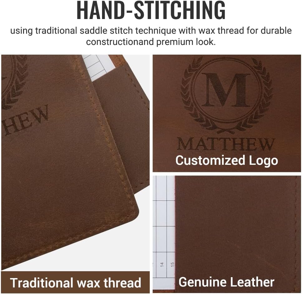 Custom Golf Scorecard Holder Yardage Book - Engraved Crazy Horse Leather, Unique Patina Texture, Personalized Golf Gift for Men Women