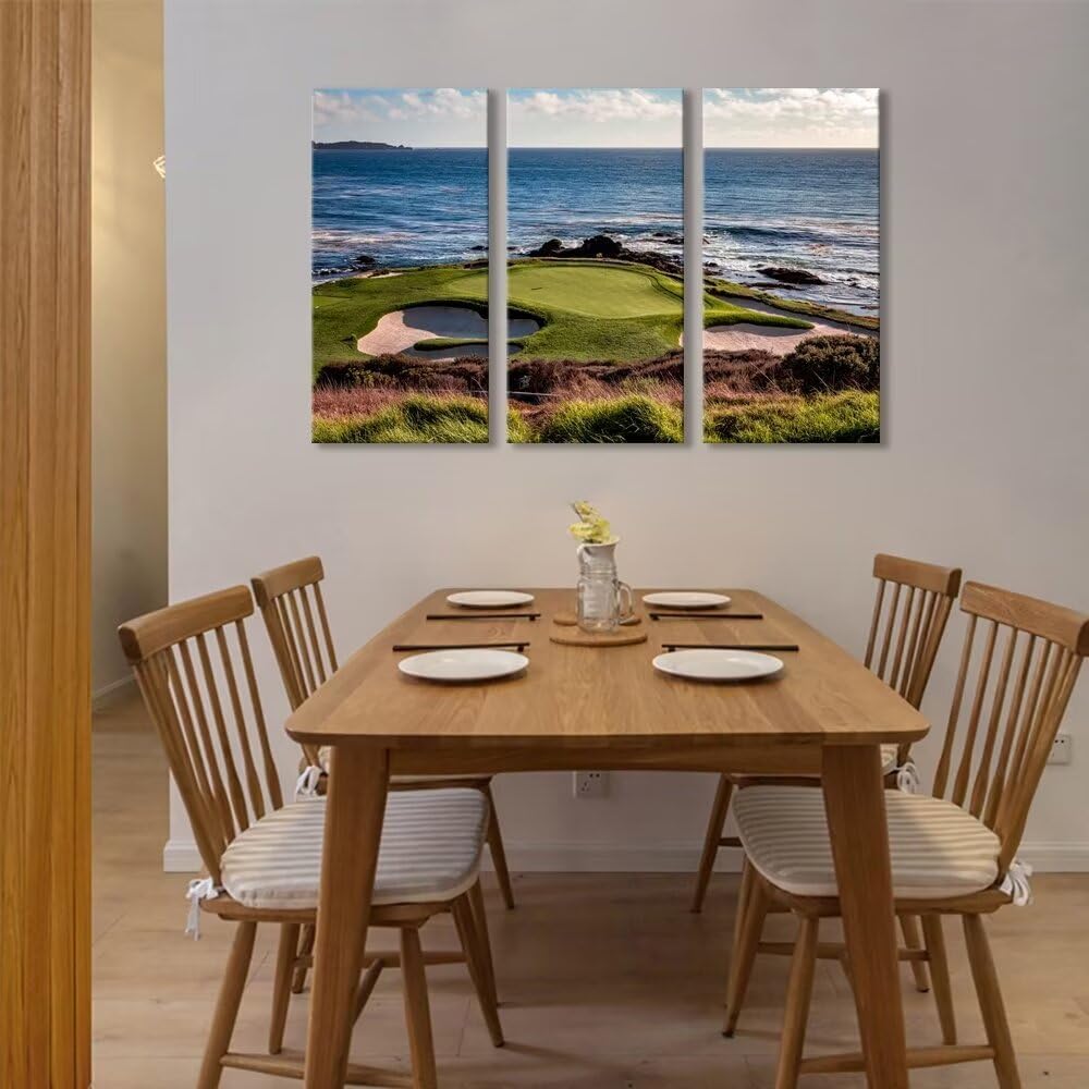 California Coastline Golf Course Wall Art for Living Room Bedroom Bathroom Home Decorations Golf Course Pictures Posters Framed Artwork Canvas Prints Ready to Hang(14''W x 28''H x3)