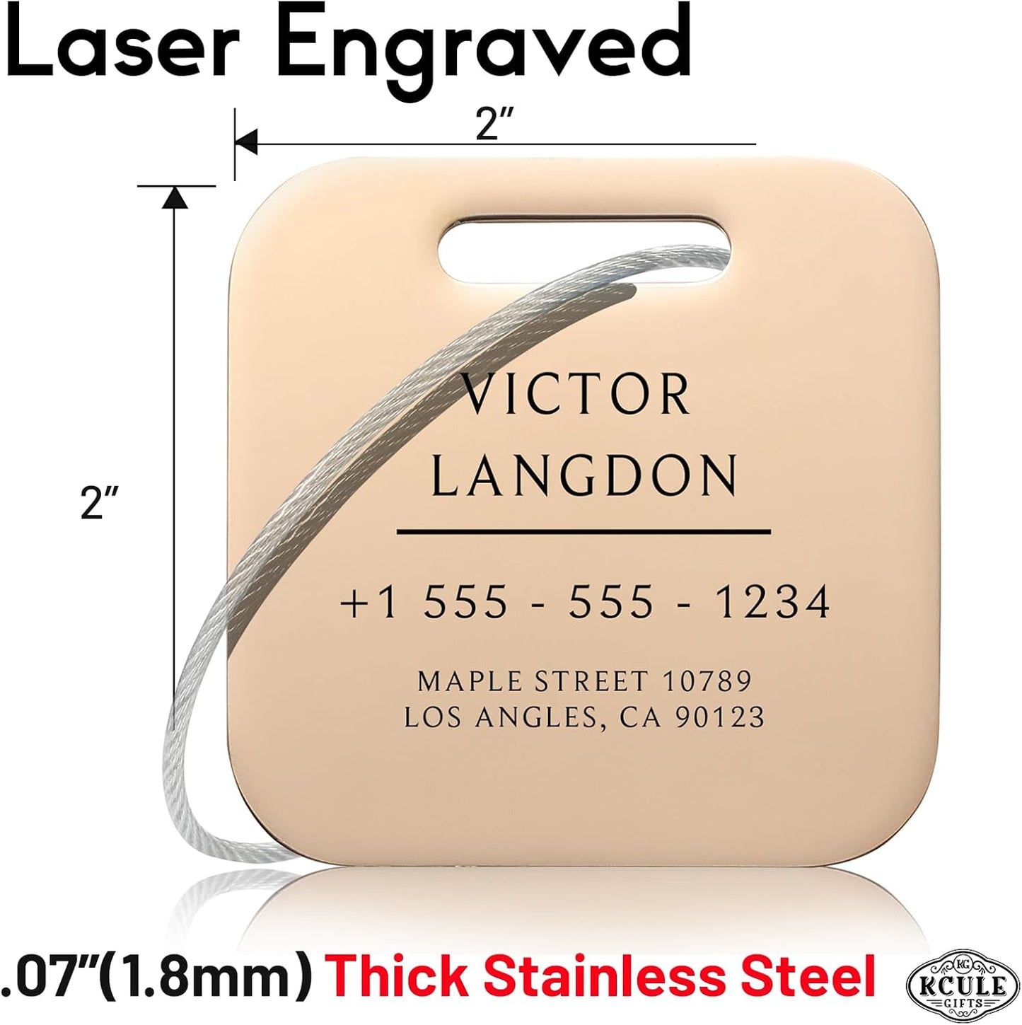Stainless Luggage Tags for Suitcases: Metal Personalized Luggage Tags and Bags with Customizable Texts (Rose Gold)