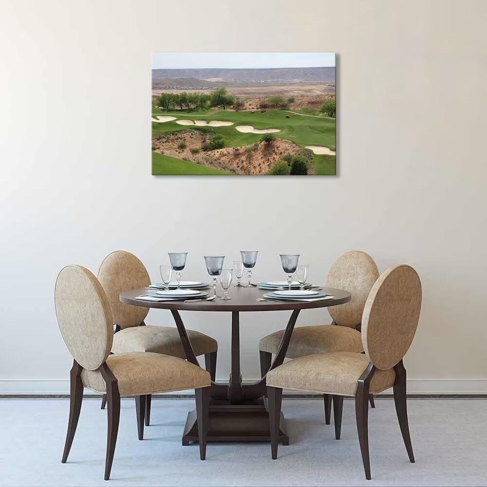 Nevada Mountains Golf Course Wall Art Golf Course Canvas Prints Wall Decor for Living Room Bedroom Bathroom Home Decorations Framed Artwork Ready to Hang(18''H x 24''W)